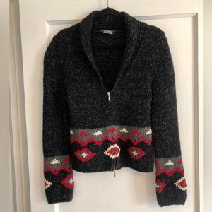 LORENA ANTONIAZZI Zip Front Cashmere/Wool Charcoal Gray/Black Sweater Small VGC
